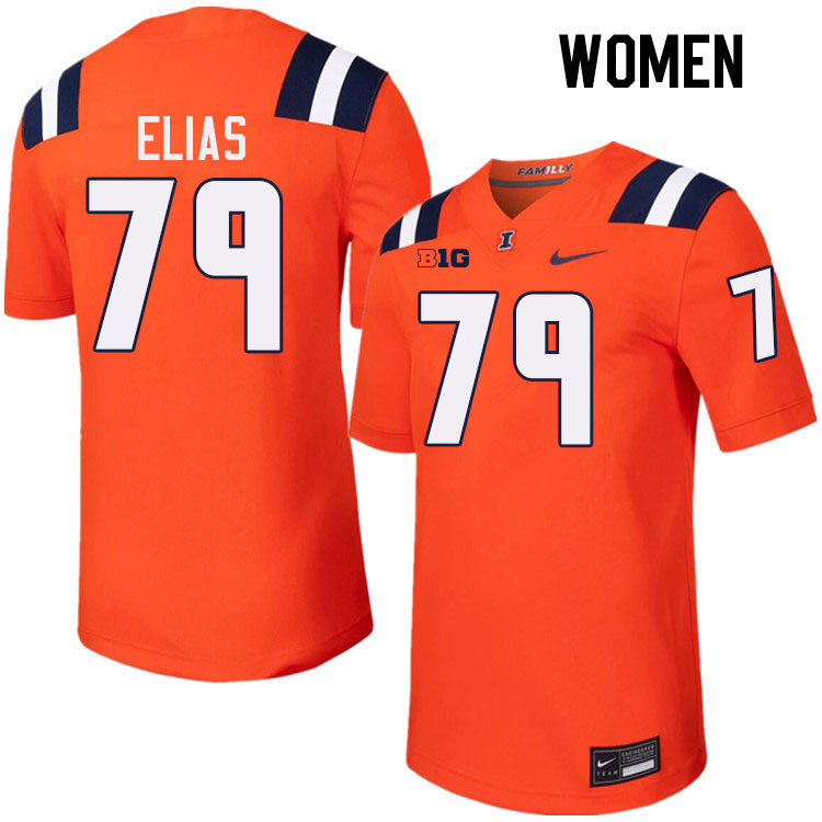 Women #79 Luciano Elias Illinois Fighting Illini College Football Jerseys Stitched-Orange